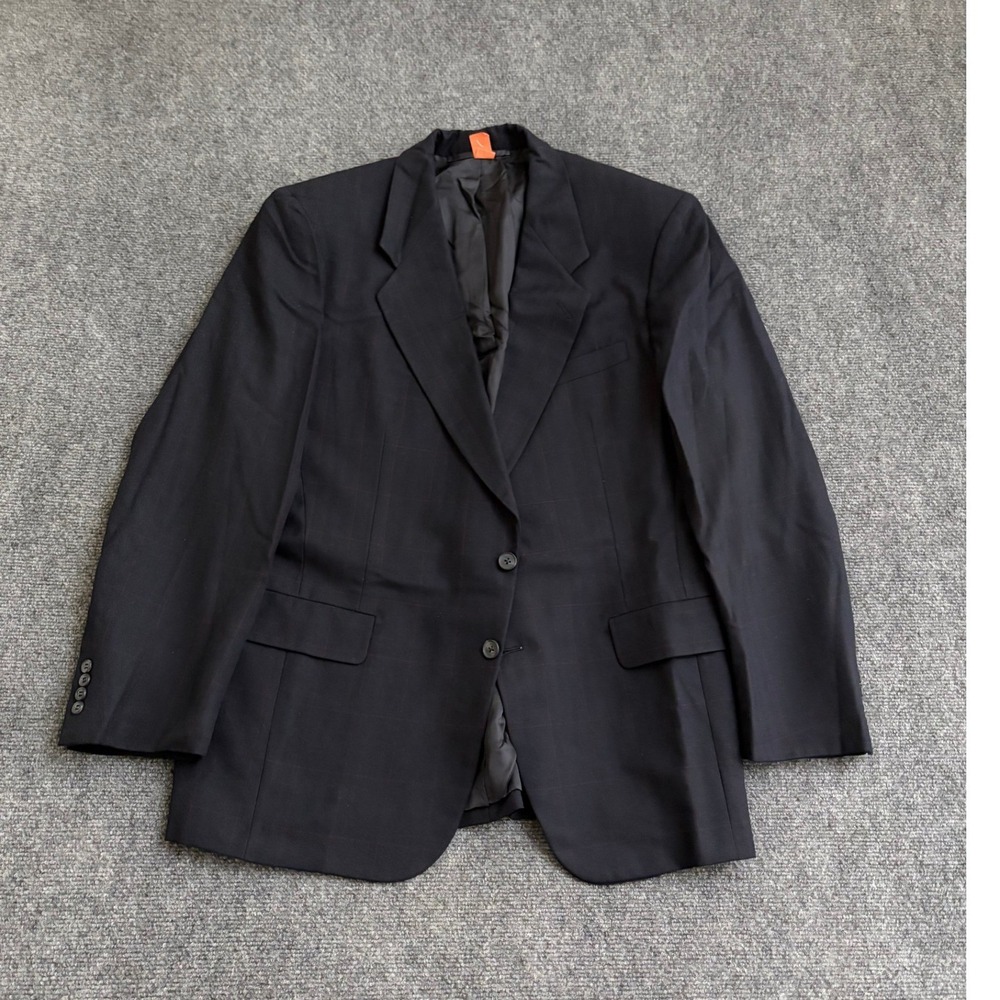 Hickey Freeman Loro Piana Wool Blazer Navy Blue Windowpane Sport Coat Mens